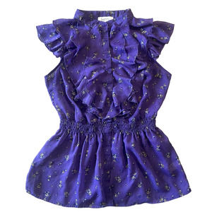 Kirra Women's High Neck Ruffle Button Up Purple Floral Blouse Medium
